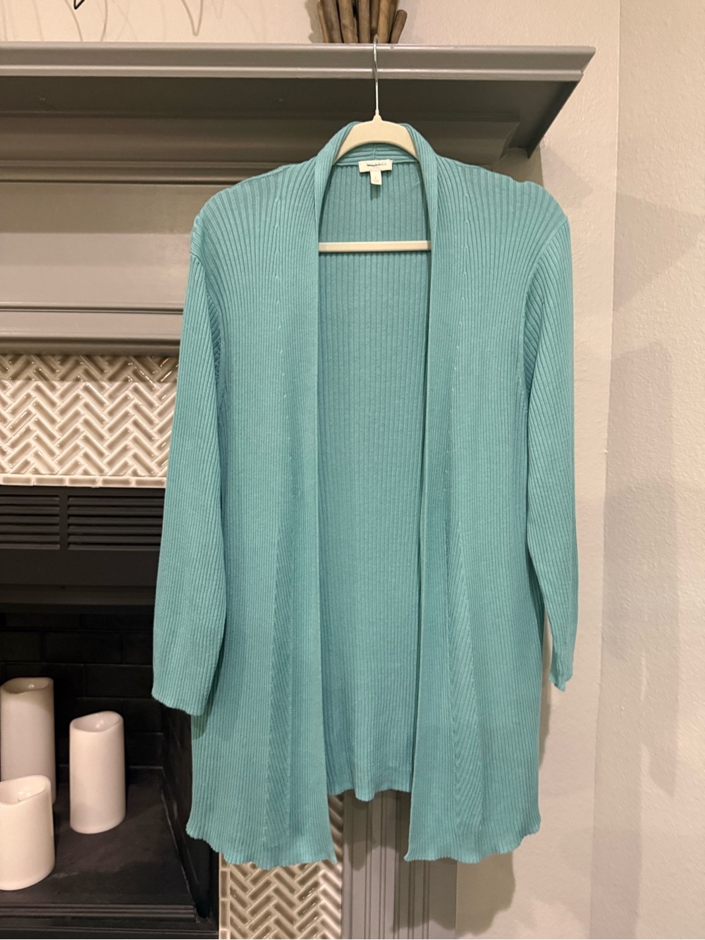 Talbots Teal Ribbed Open-Front Cardigan